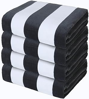 Exclusivo Mezcla 4 Pack Cotton Large 30x60 Inches Soft Cabana Stripe Thick Beach Towel, Super Absorbent Travel Bath Pool Towel (Charcoal Grey)