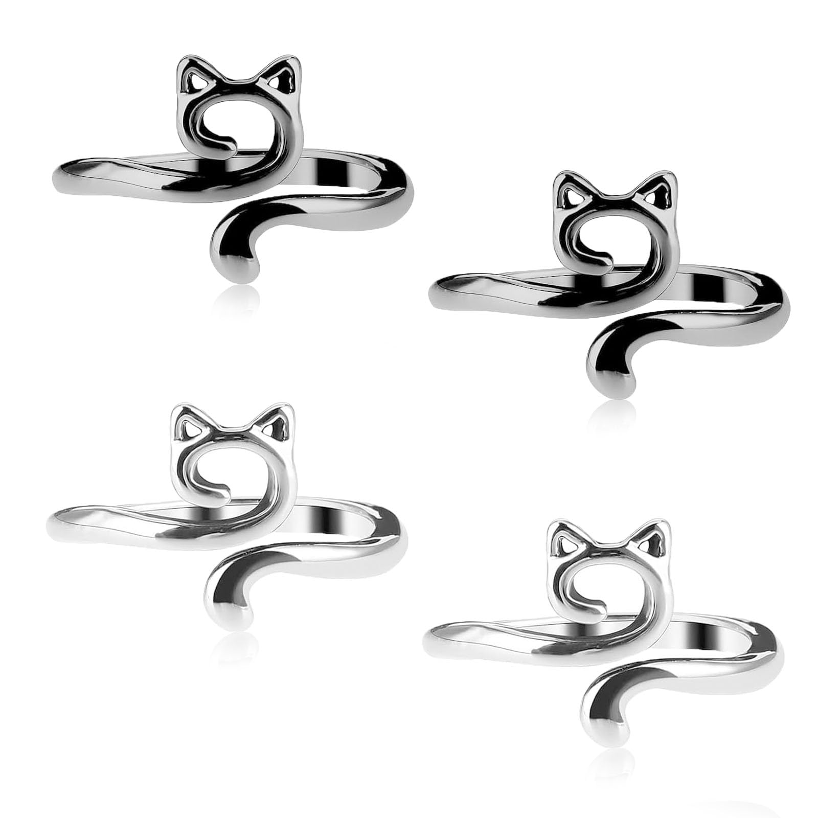 Linxins Silver+Black Crochet Ring, 4Pcs Crochet Tension Rings For Knitting Crocheting, Adjustable Yarn Ring For Fingers, Open Tension Ring Accessories For Finger Crocheting, Tension Ring For Crochet Mother Grandma Gifts