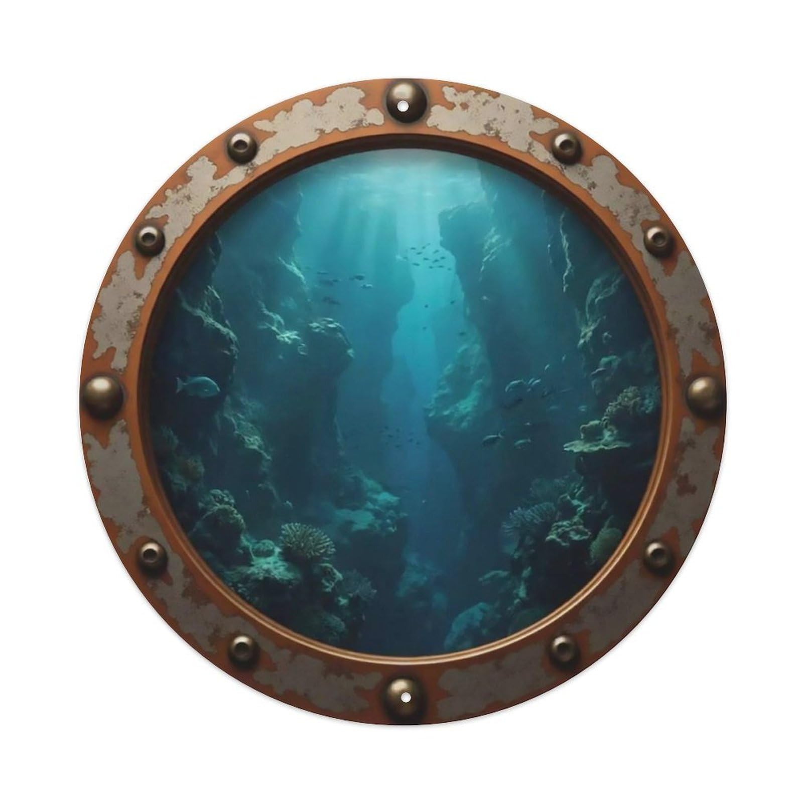 Odgynaw 8X8inch(20X20cm) Vintage Porthole Underwater Canyon Nautical Window View Metal Tin Sign
