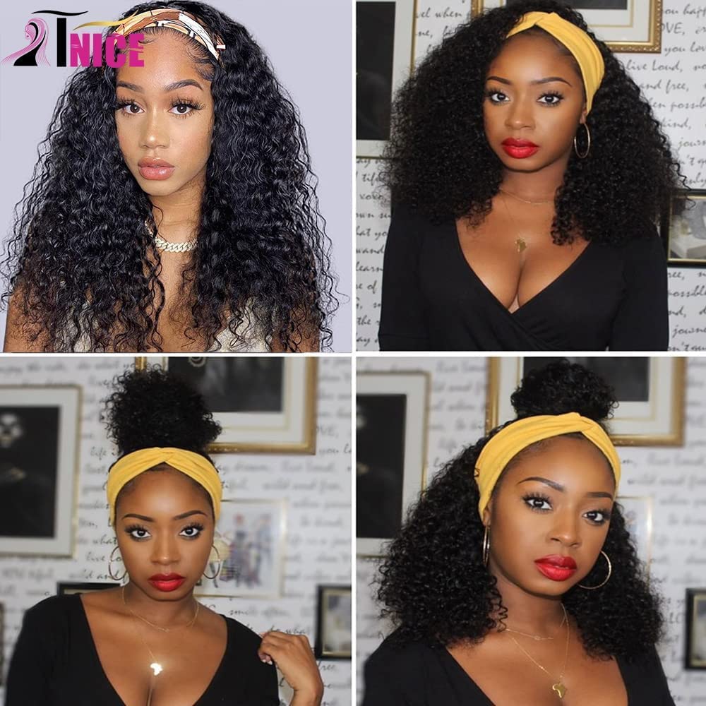 TNICE Perruque Bandeau Cheveux Femme Brésilienne Bouclée No Lace Front Headband Wigs Cheveux Humains 150% Densité 12 Pouces