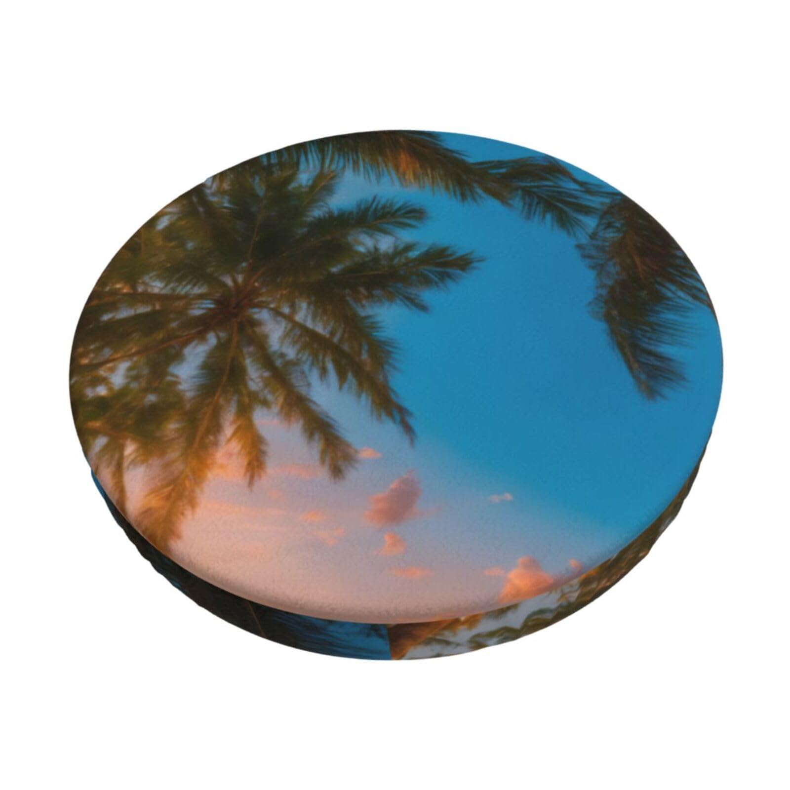 FBGHHTY Sunset Hawaiian Palm Tree Print Round Bar Chair Cushion Cover Washable Circular Seat Protector Dining Room Kitchen