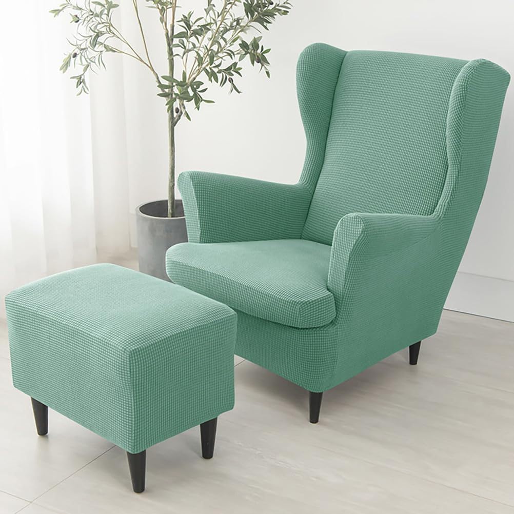 Fundas lavables para sillón con respaldo de alas y protector de sofá verde claro