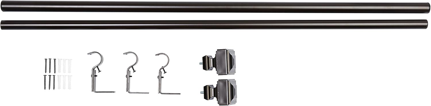  Basics 1" Wall Curtain Rod with Square Finials, 36" to 72", Dark Bronze (Espresso) : Home & Kitchen
