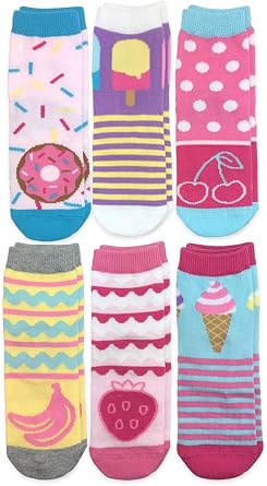 Jefferies Socks girls Sweat Treats Ice Cream/Donuts Fashion Crew Socks 6 Pair PackSocks