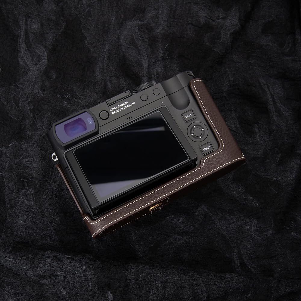 Q3 Vintage Genuine Leather Camera Case Handcrafted Half-Wrap Camera Protector Cover Bag For Leica Q3 (Mocha-white line)