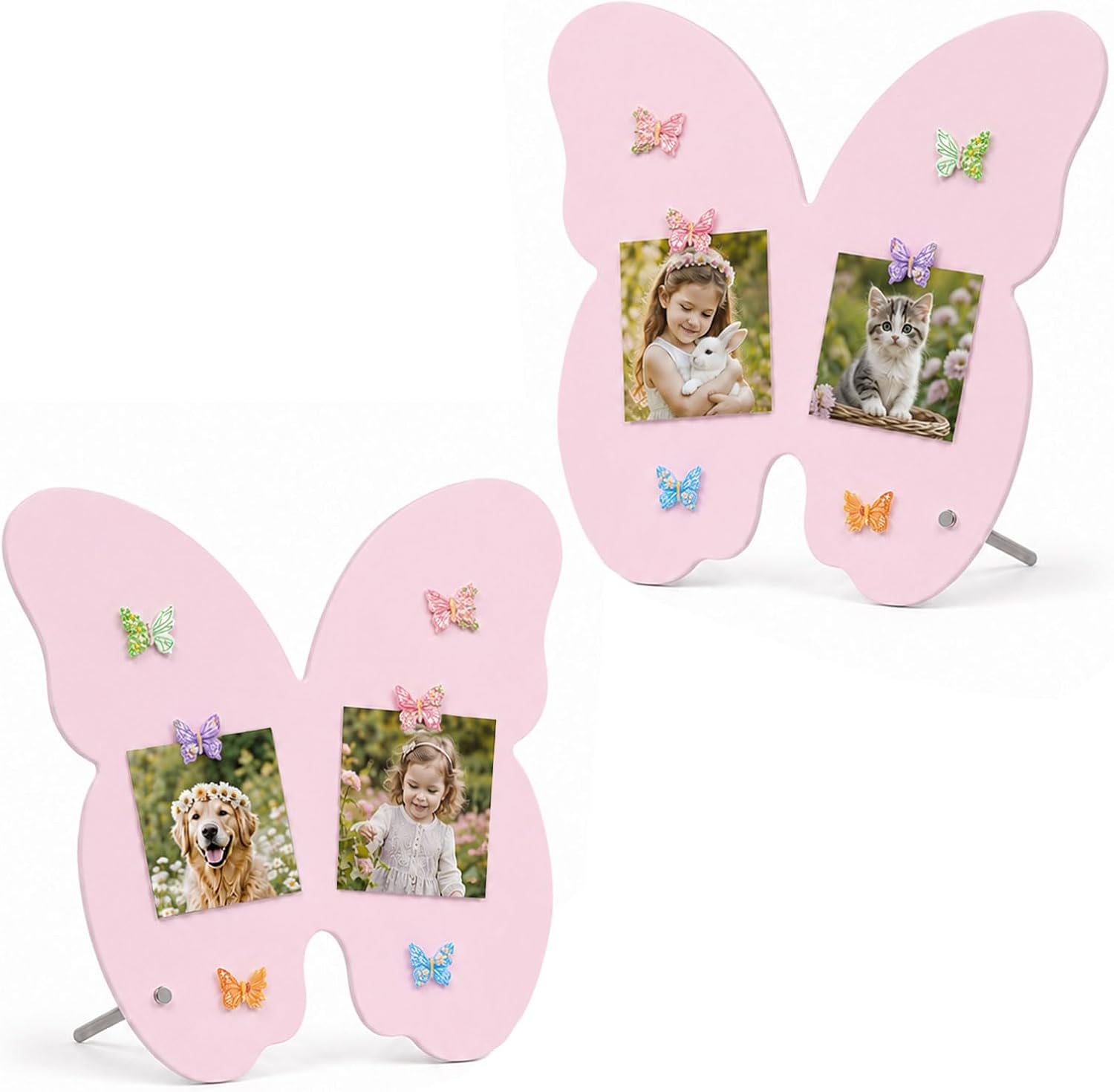 2 Pcs 11 x 8 in Metal Magnet Display Board with 6 Flower Magnets, Magnetic Display Stand for Weddings Table Supplies Home Office School Kitchen (White)