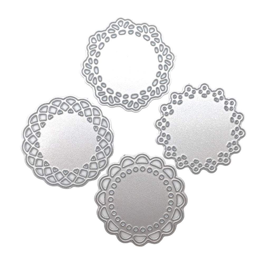 Xjdzineq 4 Pcs/Set Round Lace Cutting Dies Doily Embossing Script Stencils for Scrapbooking Diary Embellishments Leather Cutting Rectangle