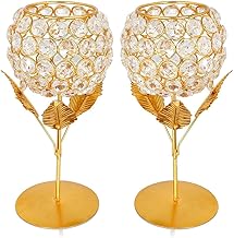 obbi Beautiful Crystals Rose Gold Polish Candle Holder for Decoration Set of Two 9 inches (Big Size), Metal