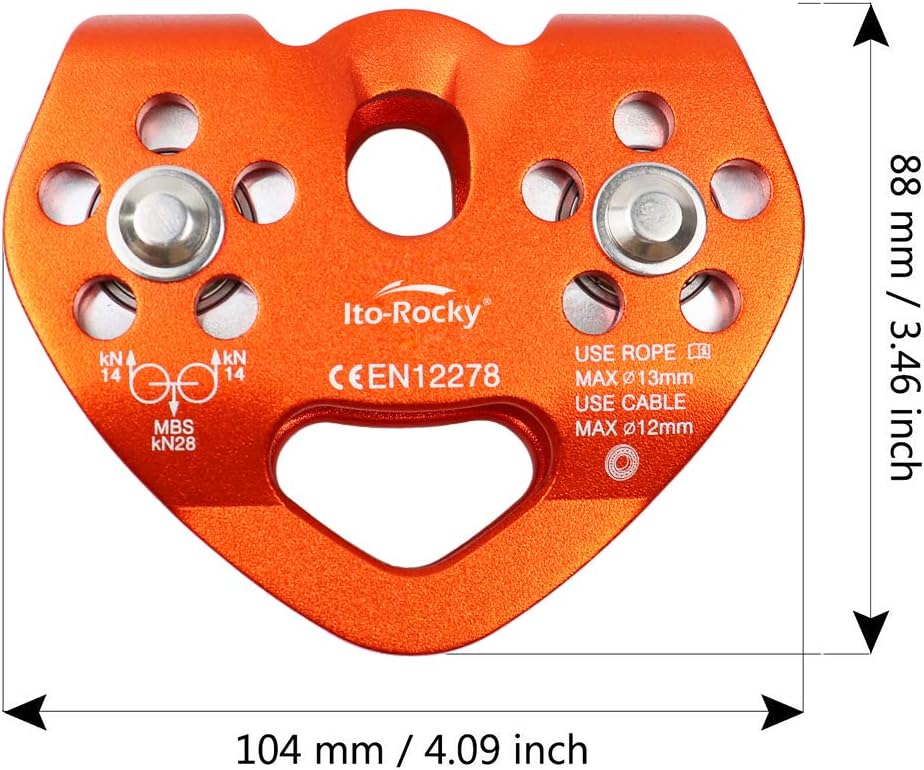 28KN Zipline Pulley & 26kN Micro Pulley CE Certified Tandem Pulley Trolley with Stainless Steel Ball Bearings for Rescue Lifting