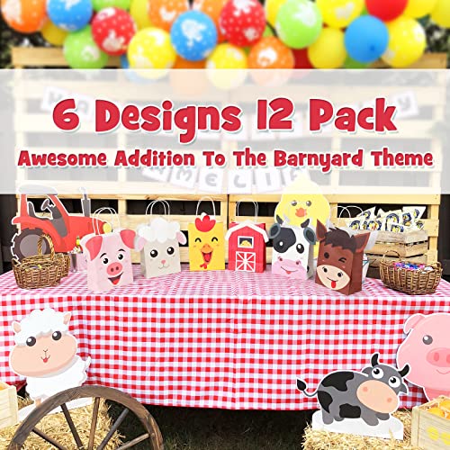 Faisichocalato Farm Animal Party Favor Bags with Handles Farm Themed Birthday Party Supplies Barnyard Birthday Gift Pack of 12 Treat Goody Bags Kraft Paper Centerpiece Decorations - Thumbnail 5