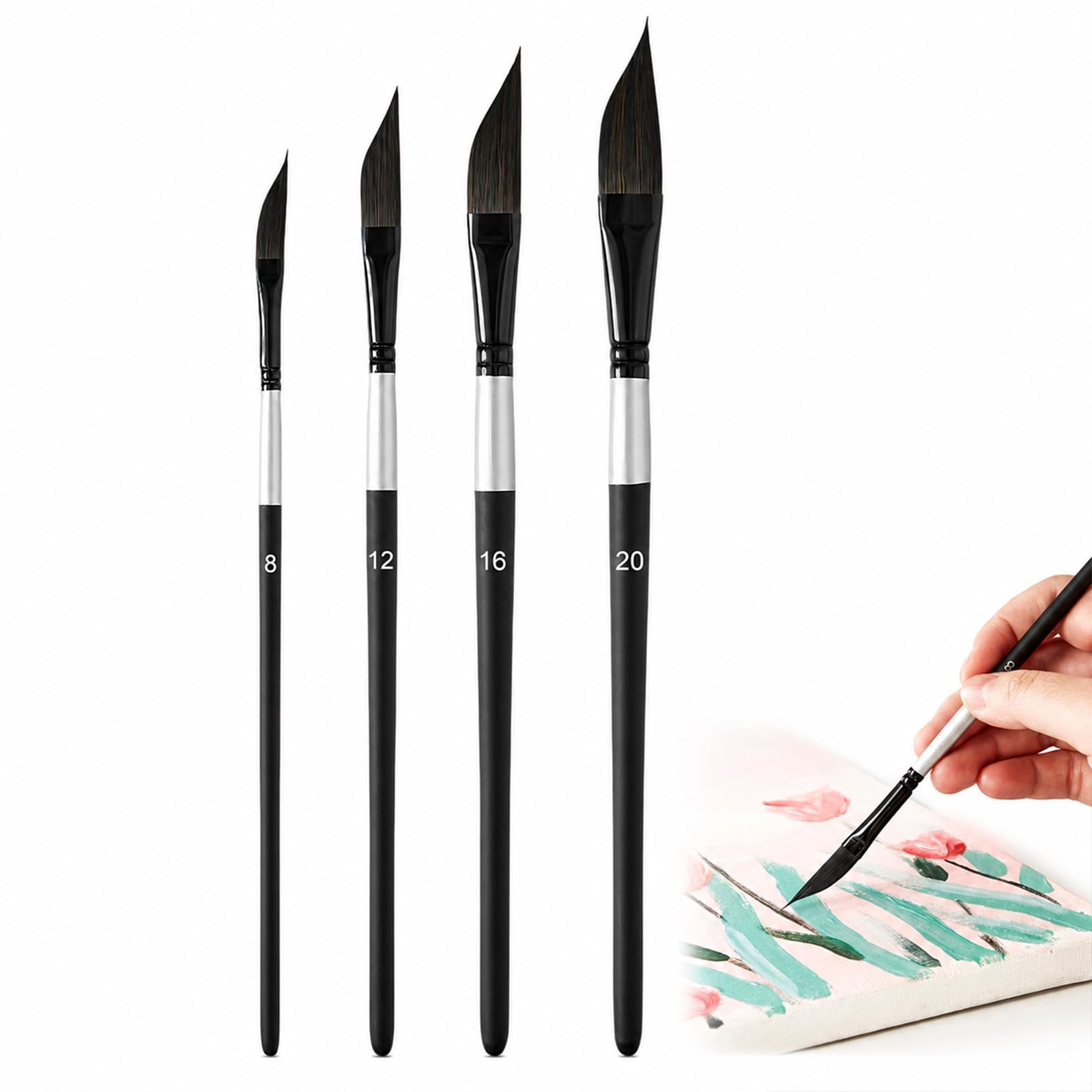 4 Pack Dagger Tip Artists Paint Brushes for Watercolour Acrylic Gouache Ink