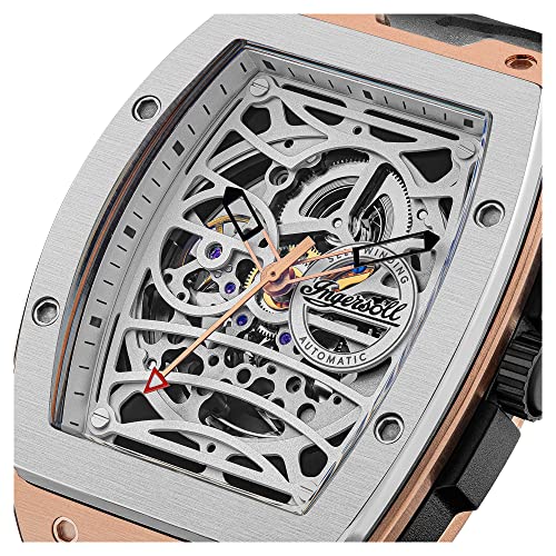 Ingersoll 1892 The Challenger Herren-Automatikuhr, 45 mm, mit silbernem Zifferblatt und schwarzem PU-Kunststoffarmband I12301