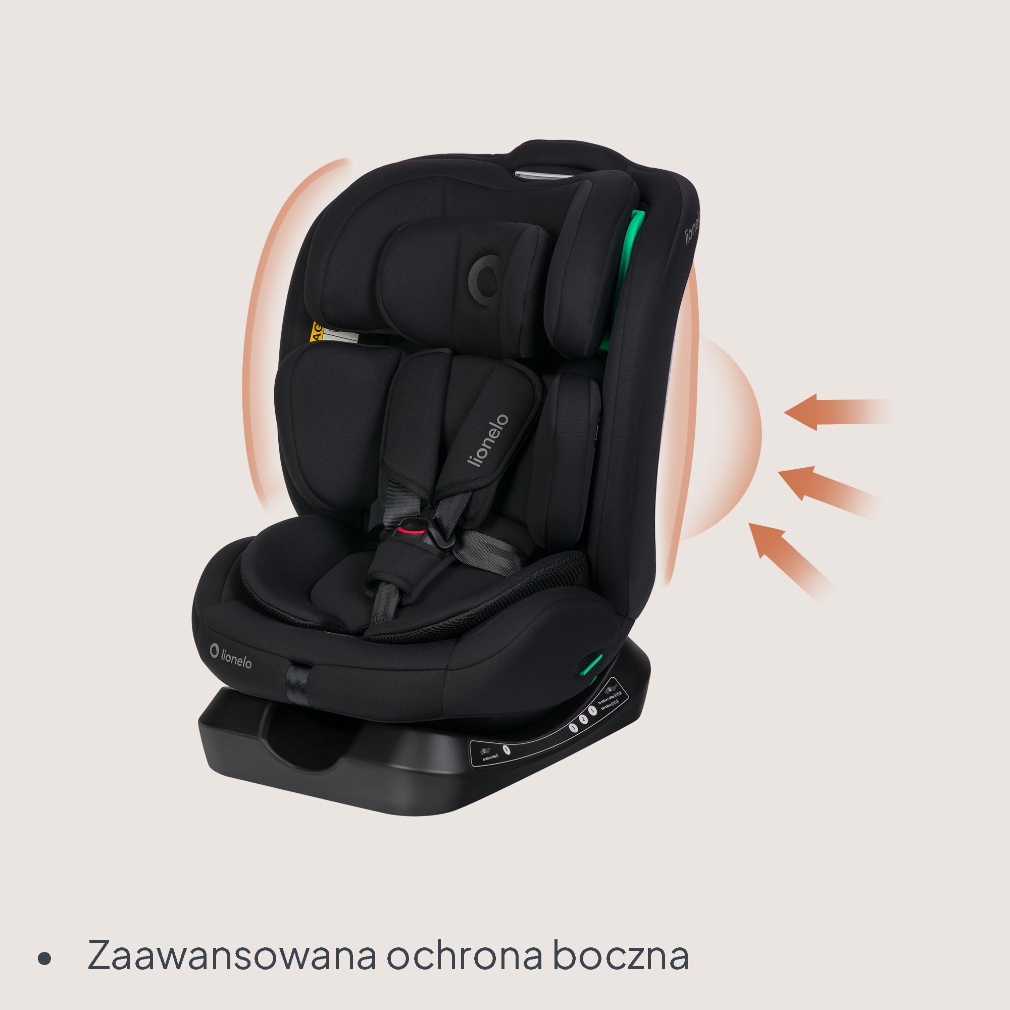 LIONELO Fotelik samochodowy dla niemowląt AART i-Size dla dzieci od urodzenia 40 do 150 cm 0-36 kg skierowany do przodu i do tyłu, uniwersalne dopasowanie, 13 poziomów regulowany zagłówek, leżący