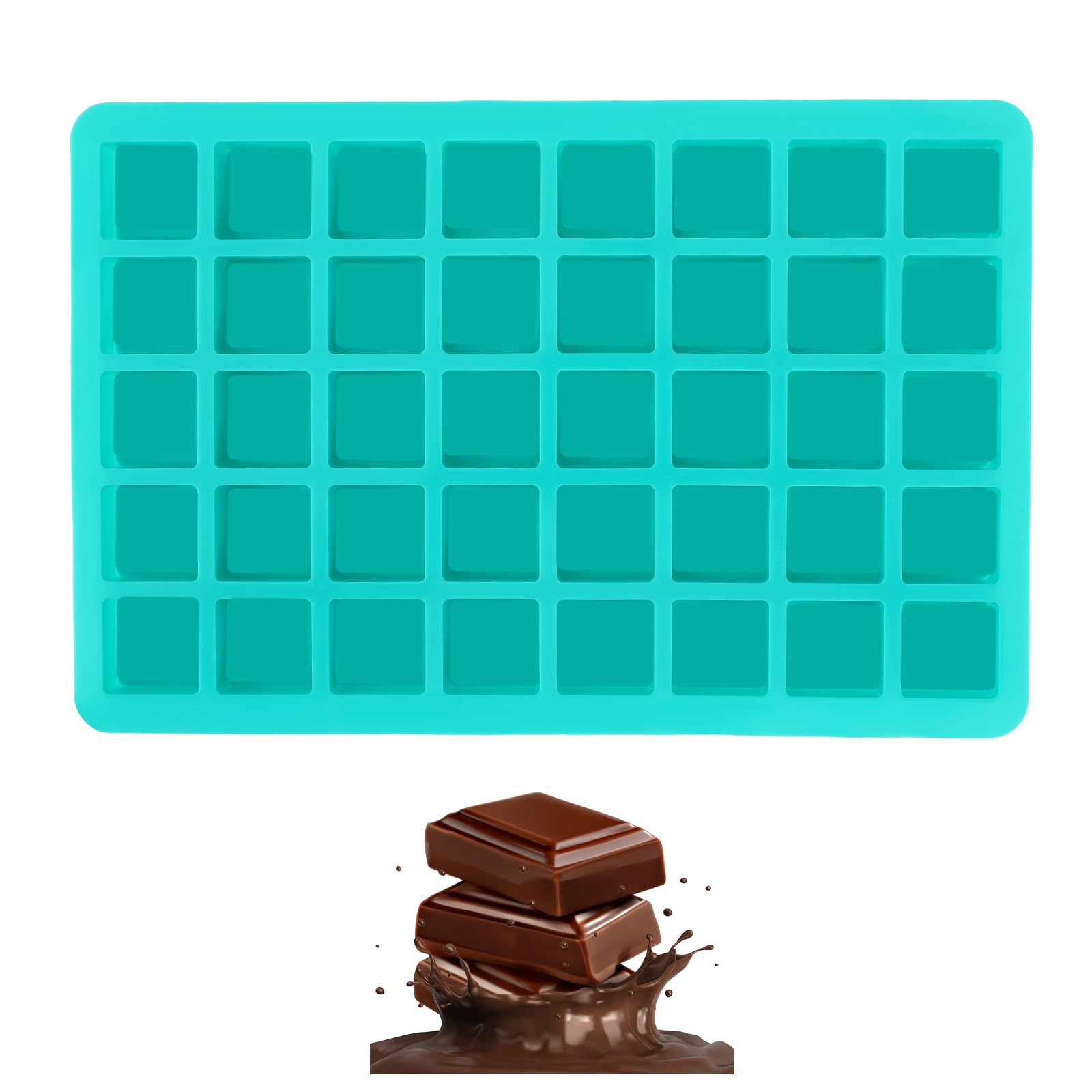 COMNICO Square Silicone Molds for Baking, 1Pcs 40 Cavities Mini Cubes Dark Green 11.6 × 7.87 Inch Square Candy Molds for Chocolate, Hard Candy, Ice, Jello Cubes, Gummy Bites, Pastry