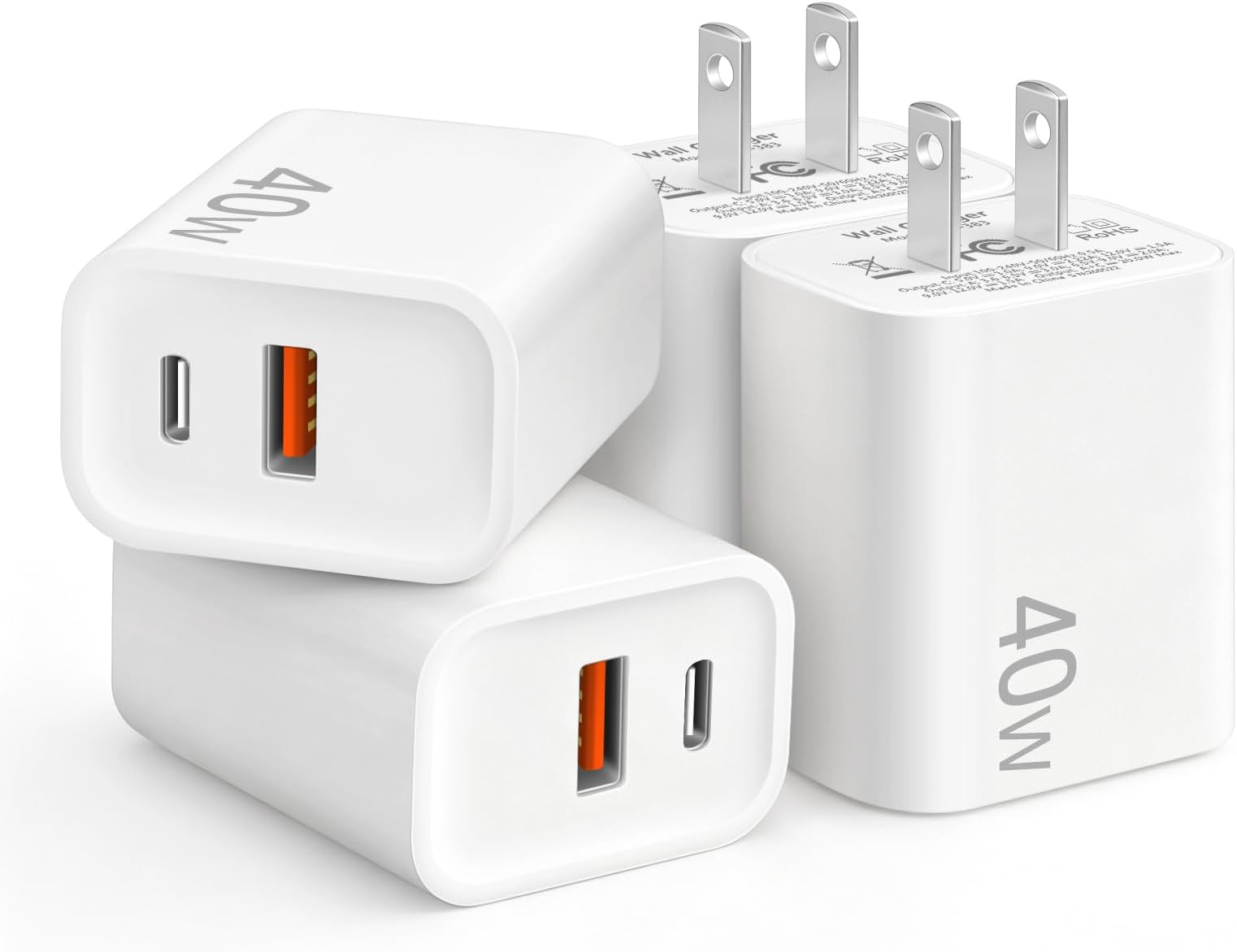 [4 Pack] USB C Charger Block Fast Charging Multiport Wall Charger [PD 20W USB-C & QC 3.0 USB Port] for IP 15/14/13/12/11/X/8, i Pad, Sam Sung, Google, Galaxy & More