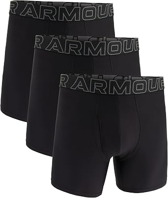 Under Armour Men's 3-Pack Performance Tech Boxer Brief, 6" Inseam – Breathable, Moisture Wicking, Soft Touch, All-Day Comfort Black, Black, XL