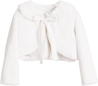 iGirlDress Faux Fur Long Sleeve Bolero Jacket Shrug for Girl Dress Infant to Girls