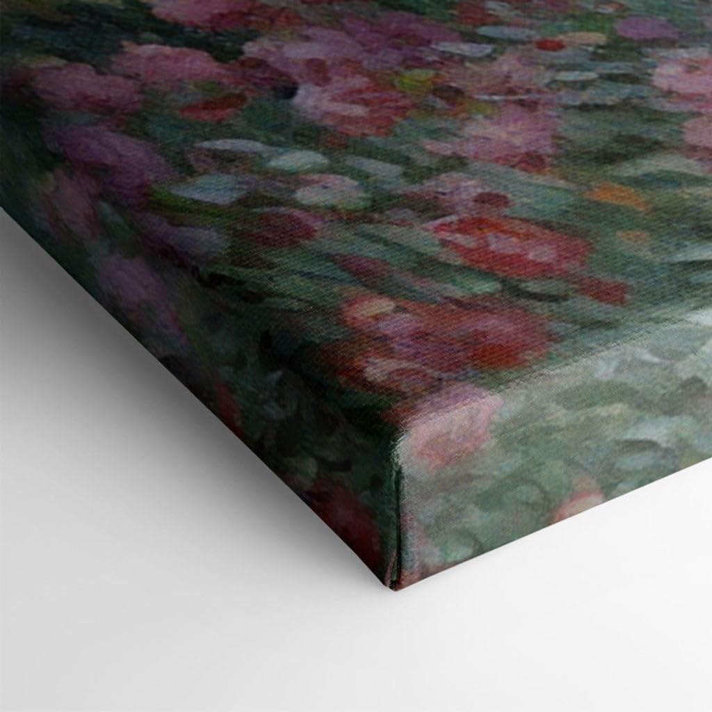Canvas for Living room. Strolling in Serenity: A Woman's Tranquil Journey through a Blossoming Impressionist Landscape, 27 x 18 inch Canvas Wall Art - Ready to Hang