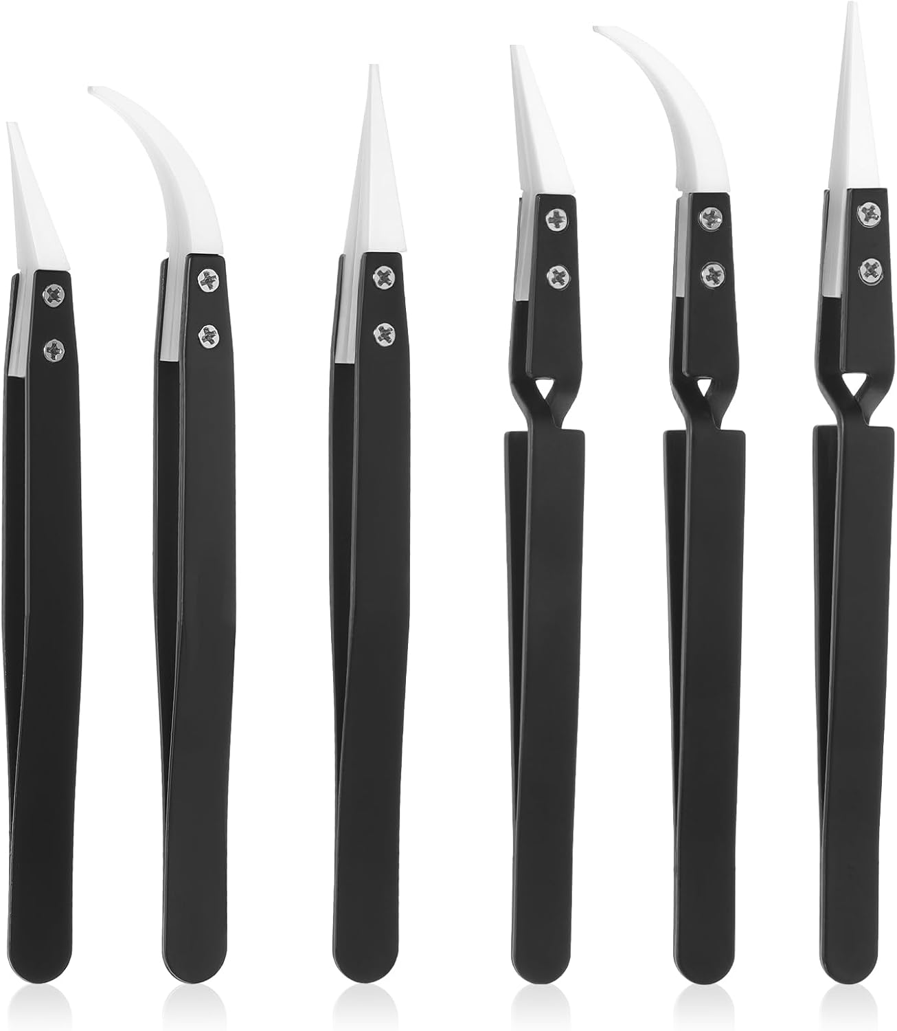 6 Pcs Precision Reverse Ceramic Tweezers Black Non-Conductive Solder Tweezer Anti-Magnetic Pointed &amp; Curved Tips Heat-resistant Tweezer Set for Solder Pinching Coils