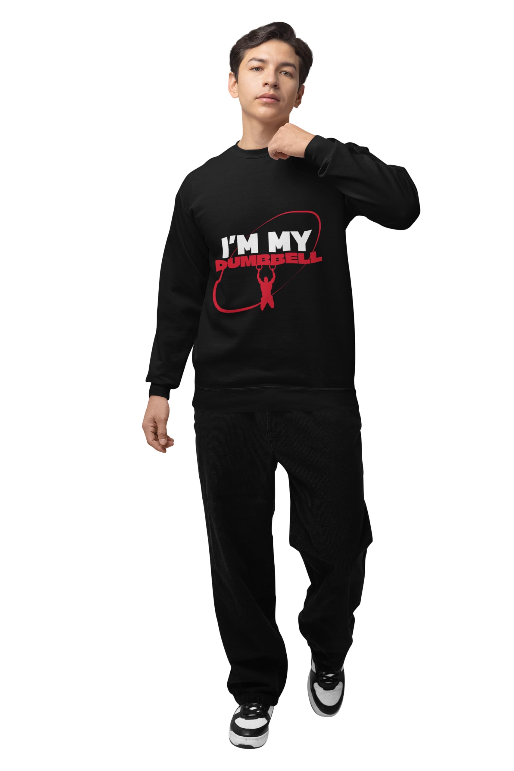 Men's Dumbbell Graphic Sweatshirt | Fitness Gym Workout Crewneck Pullover | Classic Fit 100% Pure Cotton Long Sleeve Top-picture-33