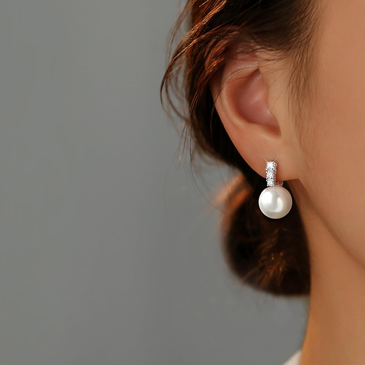 Pearl Earrings for Women Dainty 925 Sterling Silver Dangle Drop Earring with 5A Cubic Zirconia Pearl Drop Earrings Big Pearls Bridal Hoop Beach Jewelry for Wedding Birthday Mother's Day Gifts