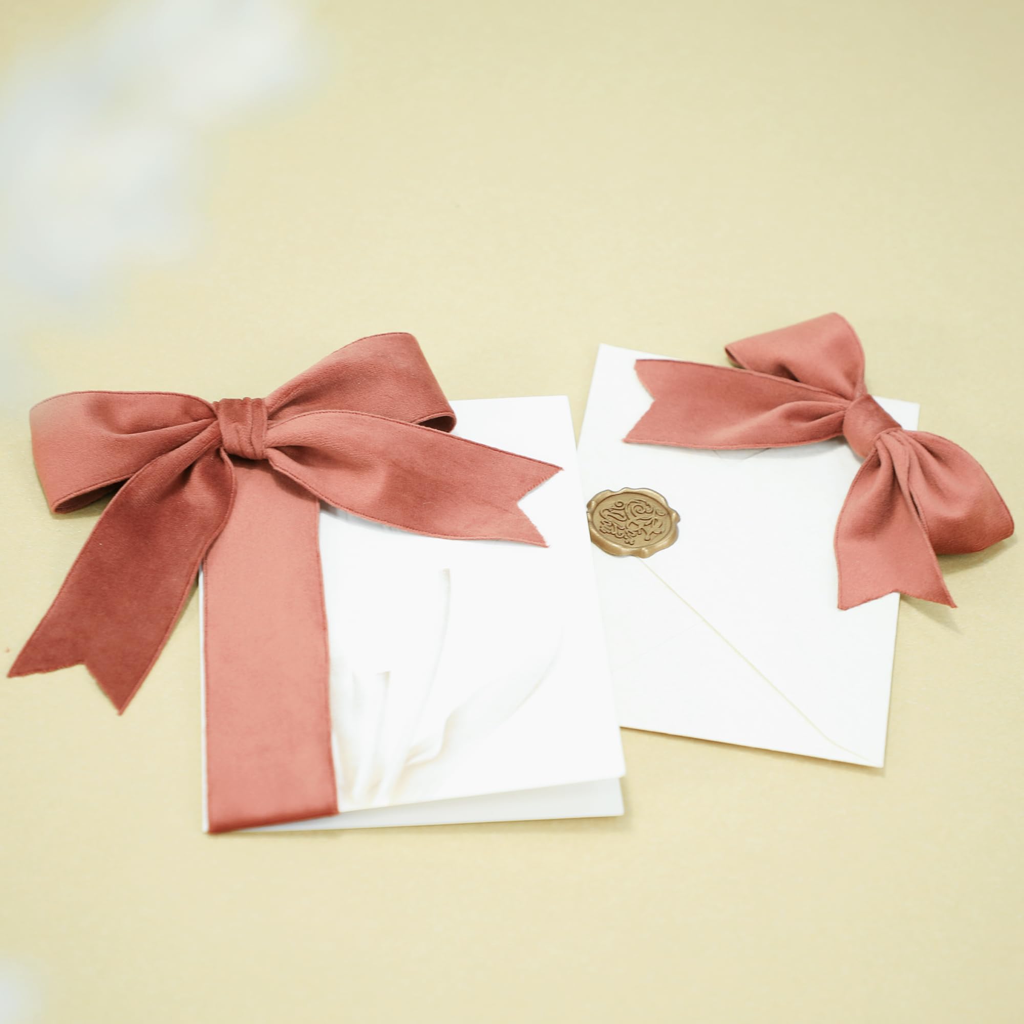 Keypan Cinta de terciopelo rojo óxido, 1-1/2 pulgadas de ancho, cintas de tela hechas a mano para decoración de Navidad, ramo de flores, decoración de boda, baby shower, 2 rollos
