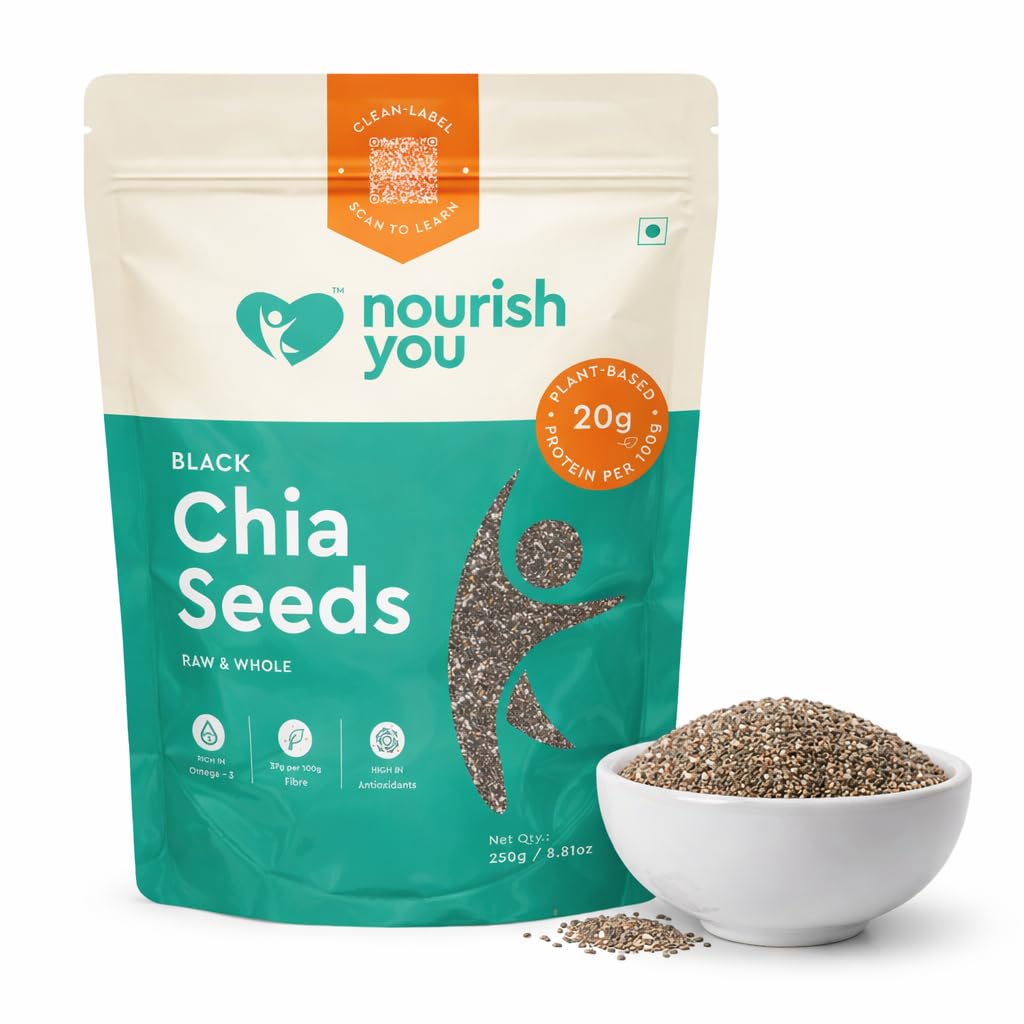 Nourish You Raw & Whole Chia Seeds 250g | Dirt & Stone free | Gluten Free | Source of Calcium, Protein , Dietary Fibre & Antioxidant | Rich with Omega 3 & Zinc | Premium superfoods | Pack of 1 | Supports Weight Management