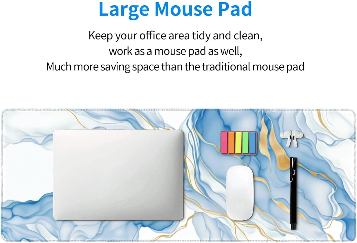 Large Mouse Pads for Desk, Extended Marble Gaming Mousepad for Women Office Gifts, Funny XL Big Stitched Waterproof Nonslip Computer Mats Deskmat for Keyboard, (Light Blue and White, 31.5 * 11.8 In) image 5