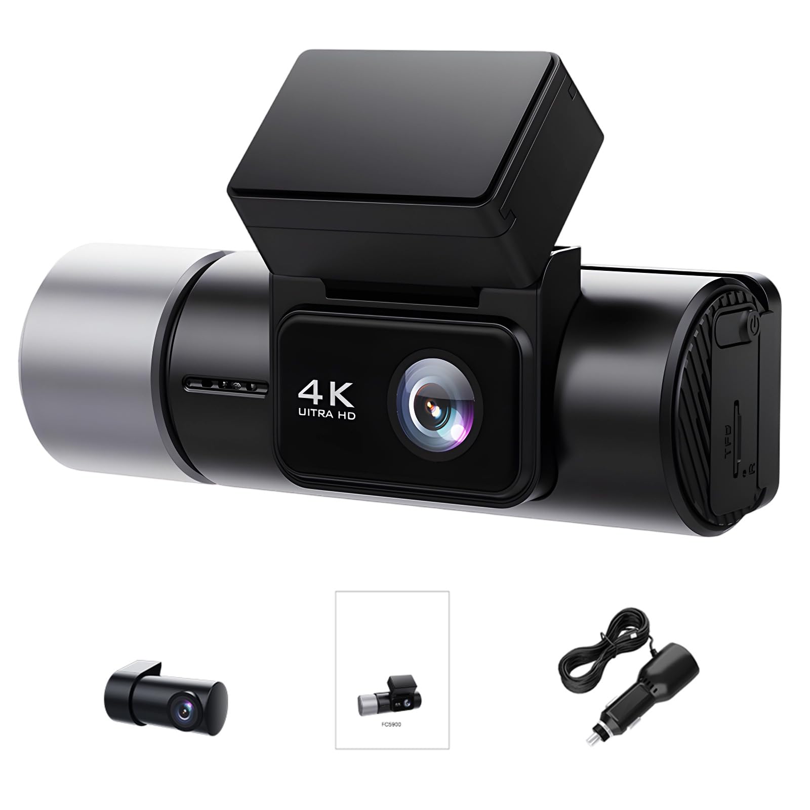Telecamera da cruscotto 4K con triplo obiettivo, 5,8 GHz/2,4 GHz, Wi-Fi dual-band | Dash cam compatibile con GPS fino a 256 GB
