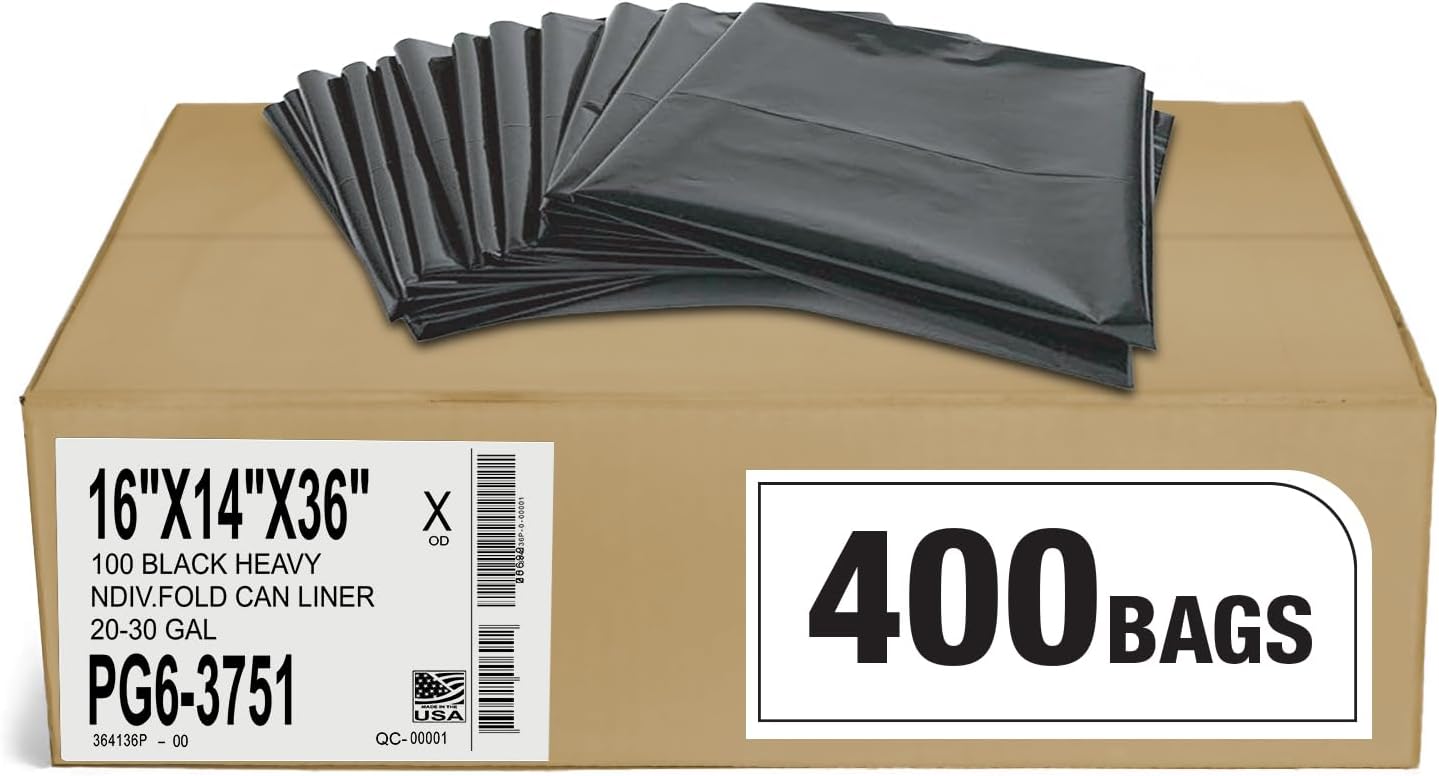 Bolsas de basura pesadas negras Aluf Plastics de 20-30 galones, grosor 1.5 mil, 30" x 36", pack de 400, para construcción, exterior y almacenamiento
