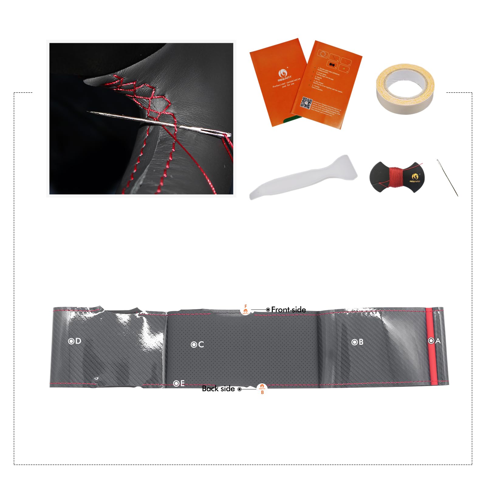 MEWANT Funda para volante de cuero y fibra de carbono cosida a mano para Chevrolet Silverado 2003-2007, protector de volante, accesorios para volante
