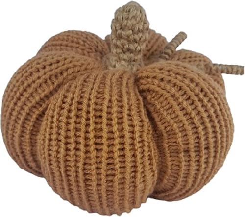 Knit Pumpkin for Autumn Fall Decor Halloween Thanksgiving Harvest. Style rustic Farmhouse, Cottage, 100% Handmade in USA (Camel)