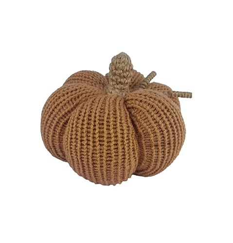 Knit Pumpkin for Autumn Fall Decor Halloween Thanksgiving Harvest. Style rustic Farmhouse, Cottage, 100% Handmade in USA (Camel)