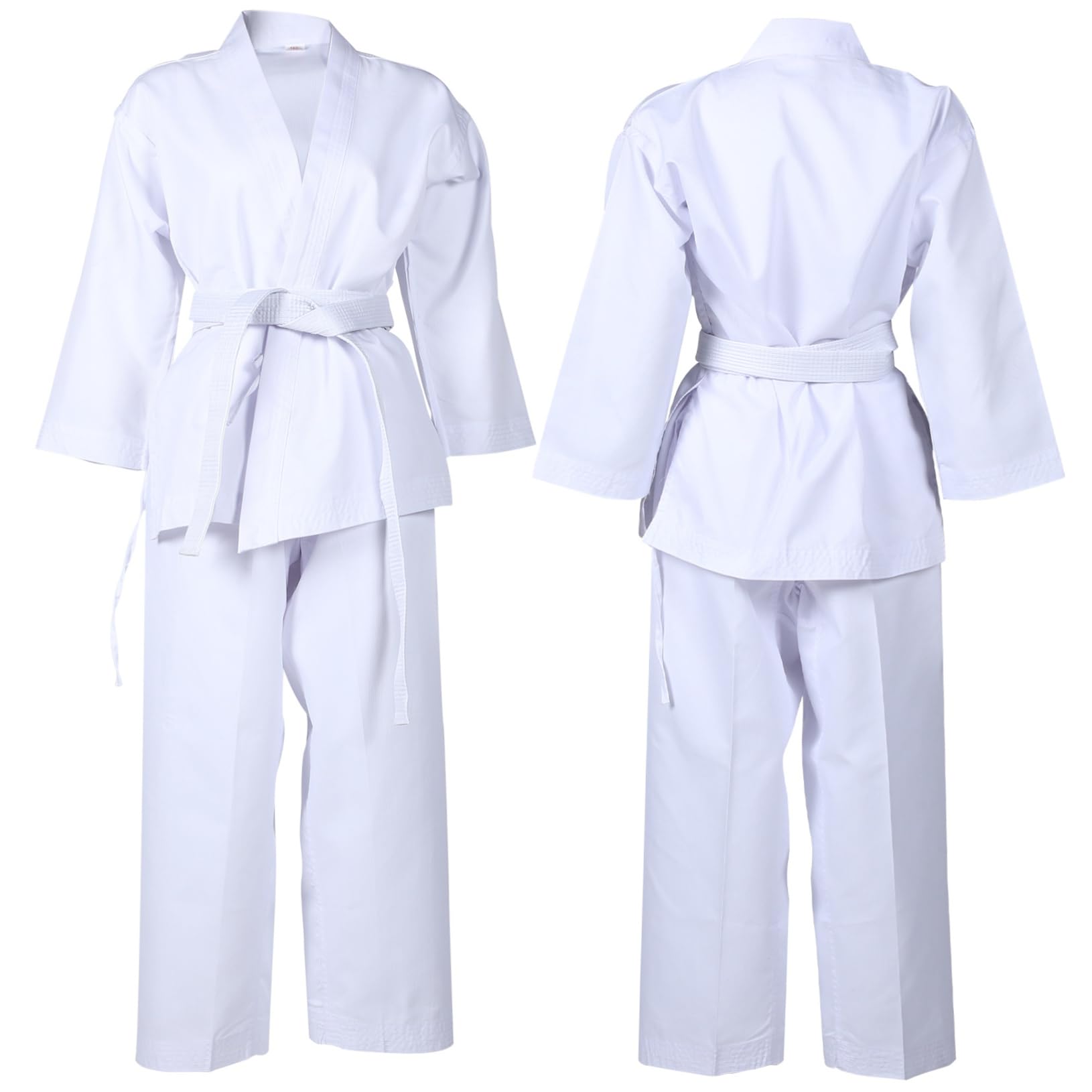 Uniforme de Karate Cinturón Elástico en Poliéster para Adultos y Cordones en Pantalones, Traje Resistente Blanco para Entrenamiento y Competición