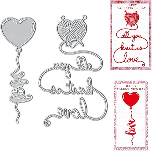 Troqueles de globo de metal con forma de corazón para hacer tarjetas, palabras de amor, troqueles de corte de encaje para confesión de boda,