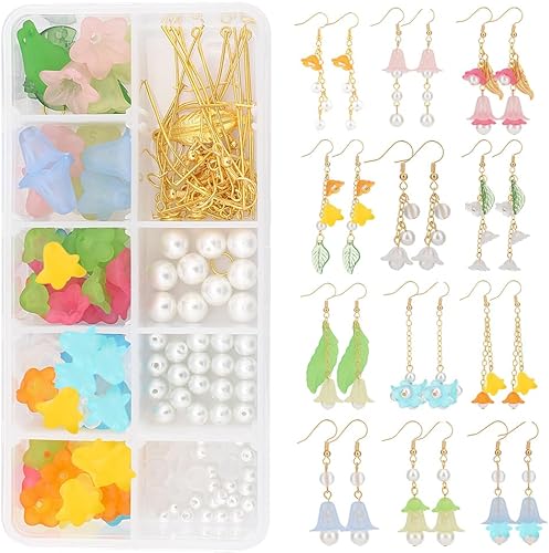 Miniatura 78 de SUNNYCLUE 1 caja de 10 pares de dijes acrílicos de flores florales 3D, kit de fabricación de aretes de lirio de cala para hacer joyas, iniciadores