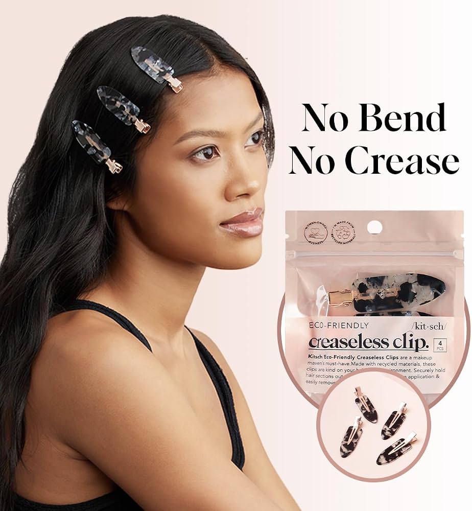 Kitsch Creaseless Hair Clips for Women - No Crease, No Bend Hair Clips for Styling, Bangs, Makeup Application, Face Wash | Recycled Acrylic - Black Terrazzo | Ideal Gifts for Women, 4pcs