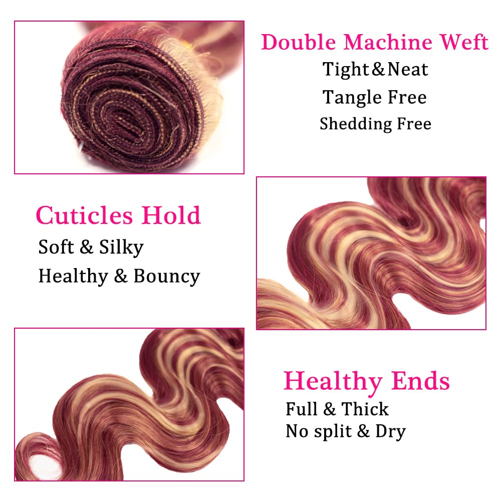 30 30 30 Inch Blonde Human Hair Bundles Highlight Body Wave Bundles Same Length Peruvian Virgin 2 Tone 613 Mixed With 99J Bundle Red Hair Extensions