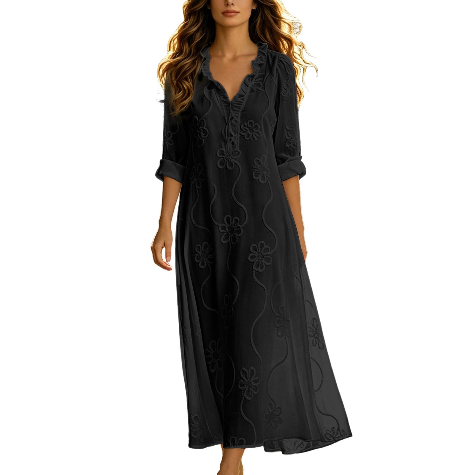 Robe bohème fleurie col en V volants tenue de plage décontractée