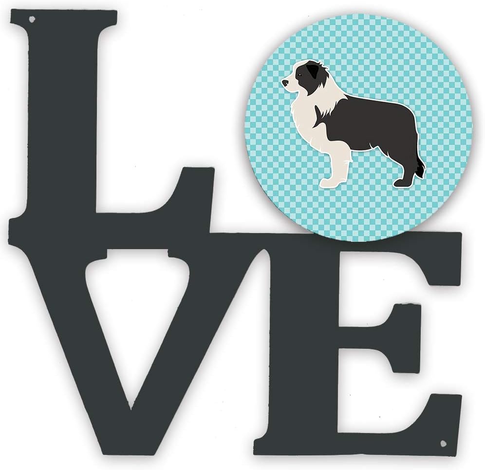 Caroline's Treasures BB3723WALV Black Border Collie Checkerboard Blue Metal Wall Artwork Love Indoor Outdoor Art Decor Patio, Bathroom, Kitchen Colorful Aluminum and Black Steel Sculpture