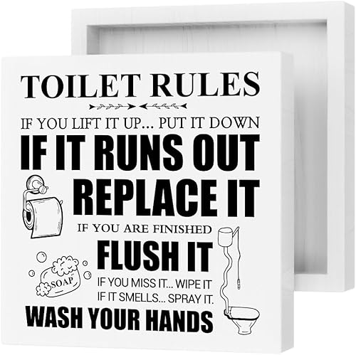 Miniatura 2 de Letrero de madera para baño, con texto en inglés "Please Flush This is Not Show" (Please Flush This is Not Show Wood Box Sign Block Place), para el