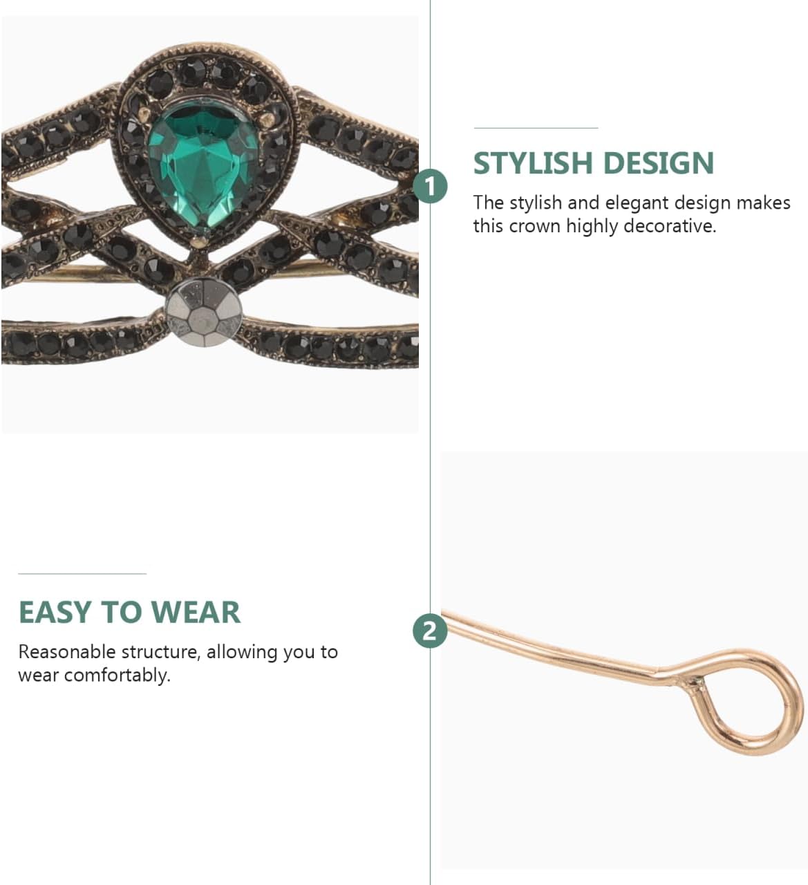 Garneck Retro Green Baroque Crown with Green Jewels for Halloween Wedding Party Decoration Elegant Alloy Crown for Women - Image 9