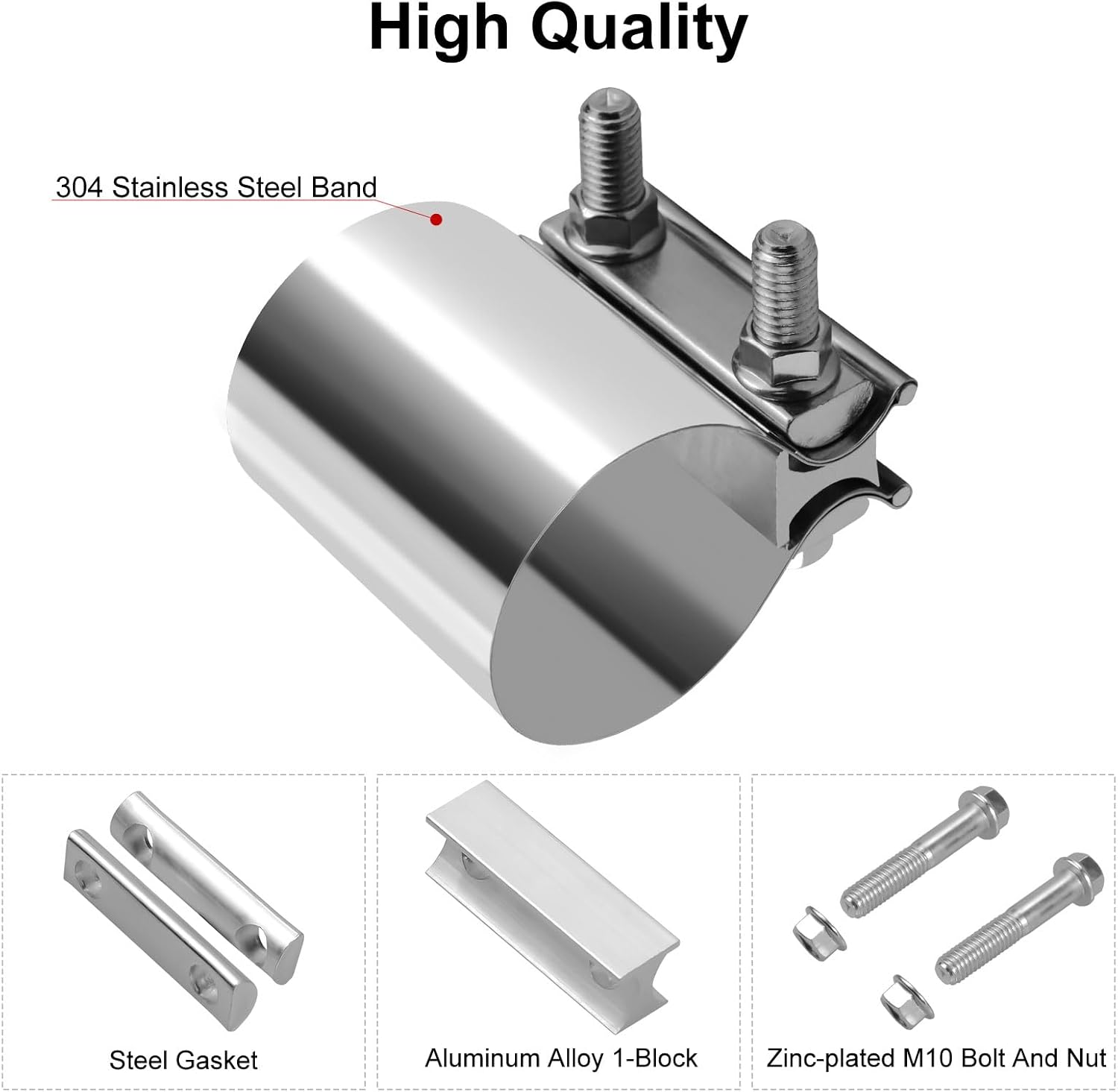 2.0 Exhaust Clamp, 4PCS 2" Stainless Steel Butt Joint Band Clamp Sleeve Coupler for Mufflers, Pipes, Catalytic Converters