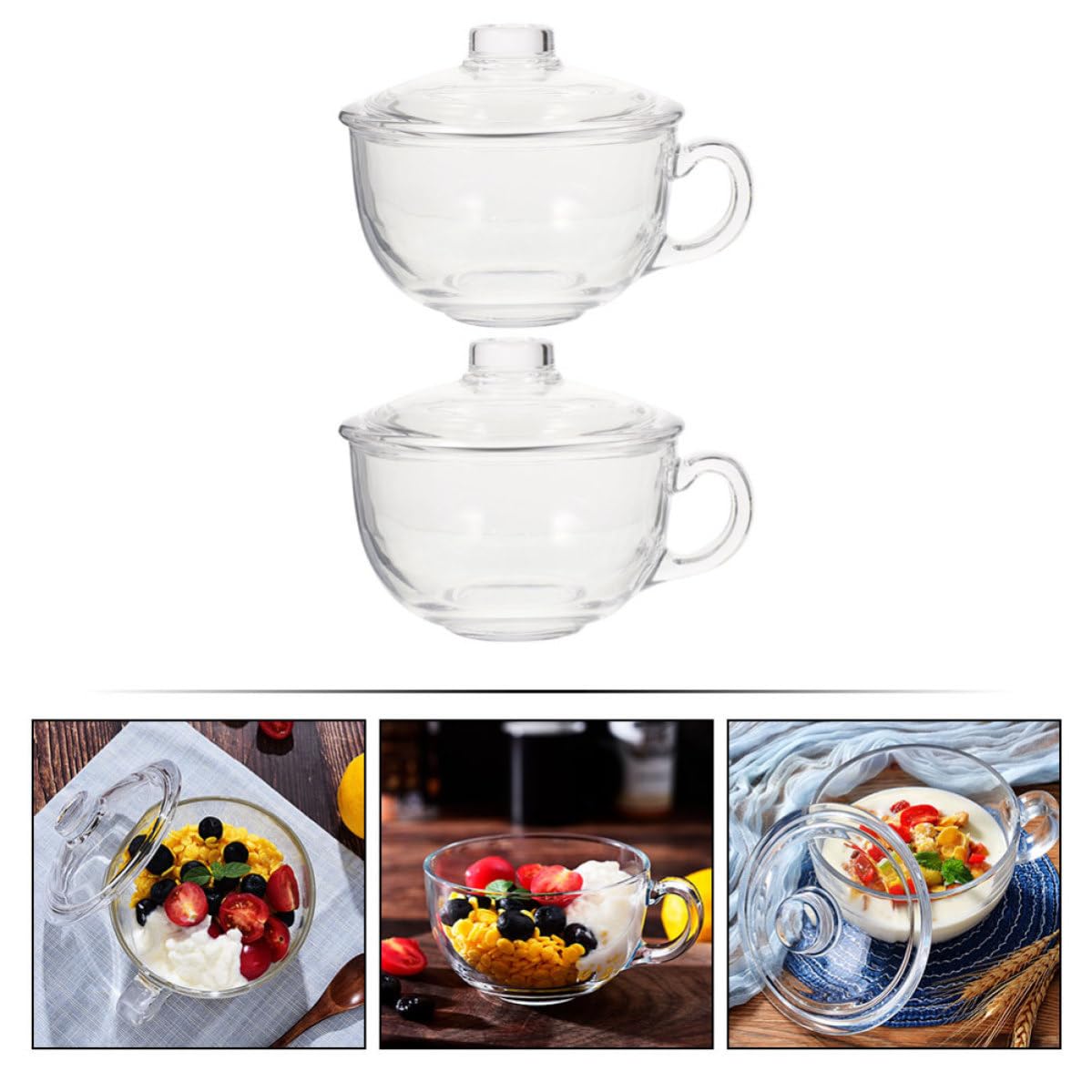 2 Tazas de Vidrio para Beber 600ml, con Tapa, Sencillas y Elegantes | Juego de 2 Piezas, Vidrio Transparente, Uso en Hogar y Restaurante, Formato Versátil para Leche, Té o Agua