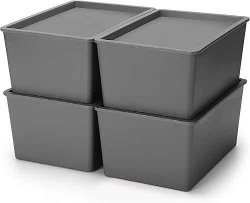 Miniatura 7 de Menkxi 4 Piezas Contenedores de Almacenamiento con Tapas Contenedores Apilables de Plástico para Organizar Estantes Caja de Adornos Navideños Cestas