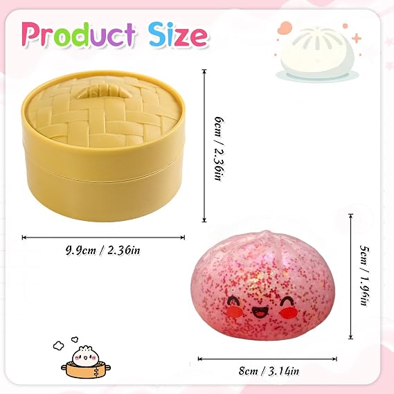 Squishy Bao Dumpling,Bao Bun Squishy,Pink Dumpling Stress Fidget Toys with Steamer Box,Mystery Dumplings Squishies for Kids & Adults Home Office Classroom