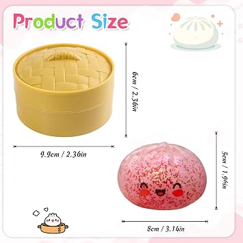 Squishy Bao Dumpling,Bao Bun Squishy,Pink Dumpling Stress Fidget Toys with Steamer Box,Mystery Dumplings Squishies for Kids & Adults Home Office Classroom