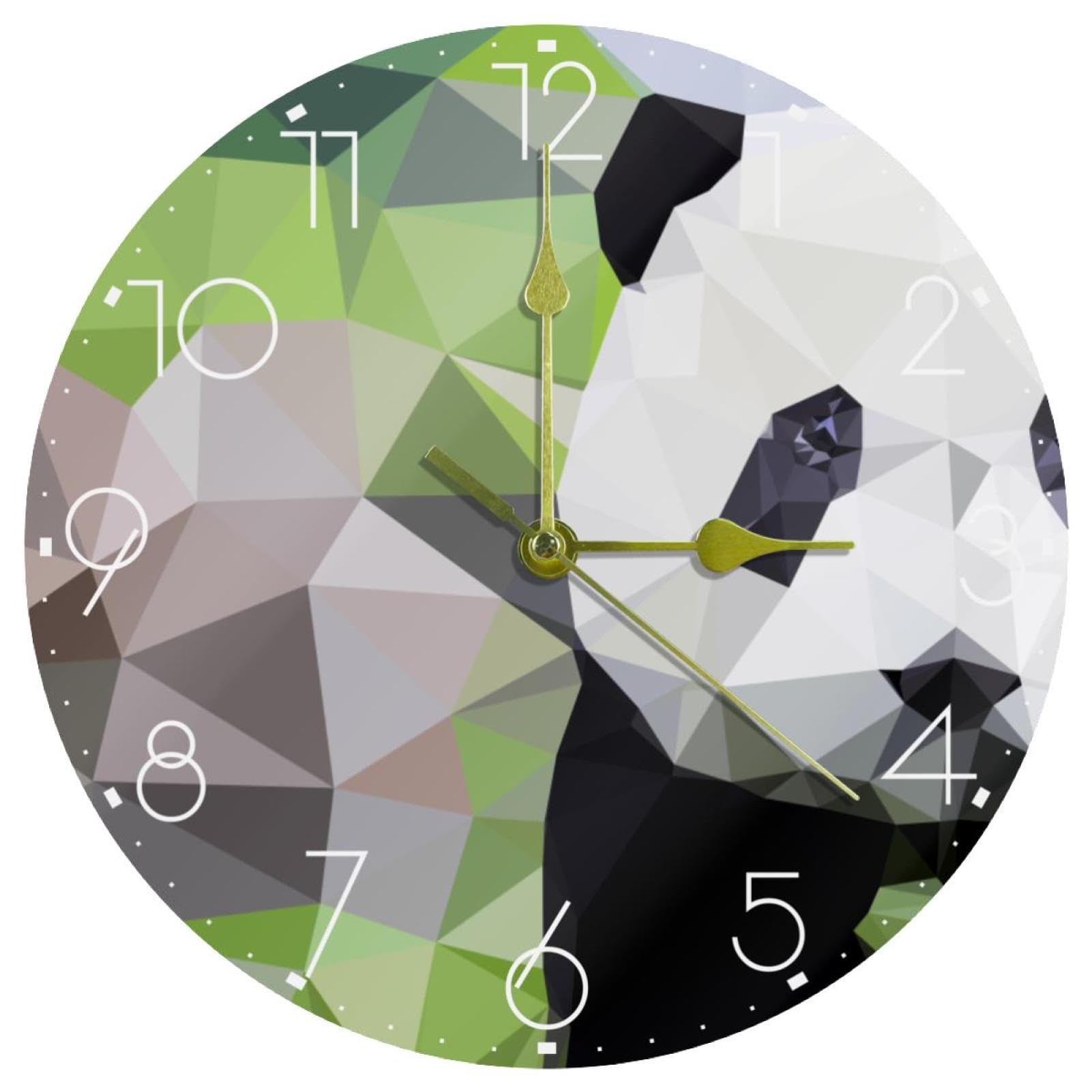 Horloge murale ronde panda géométrique pour une chambre à coucher zen et silencieuse