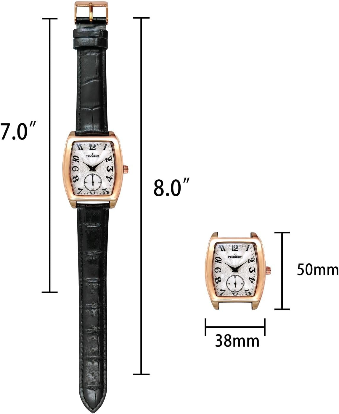 Peugeot Men’s Vintage Rose Gold Cushion Shaped Watch with Black Leather Band