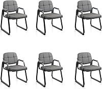 Vista 14 de CLATINA Silla de invitados para sala de espera con reposabrazos acolchado de cuero regenerado para oficina, recepción y escritorio de conferencias